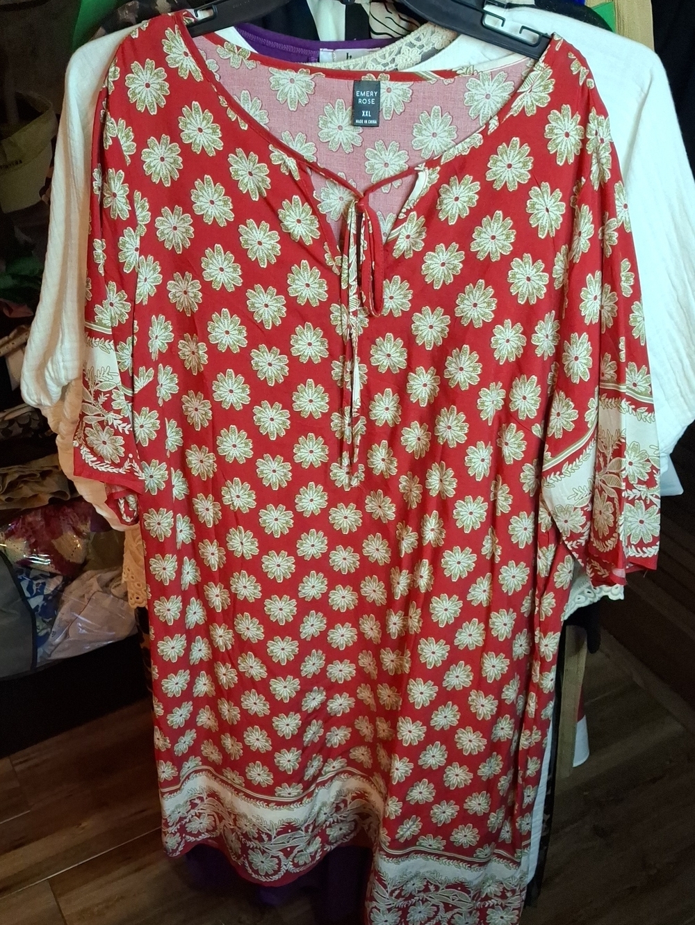 Red Floral Tie-Neck Tunic Dress XXL Preloved